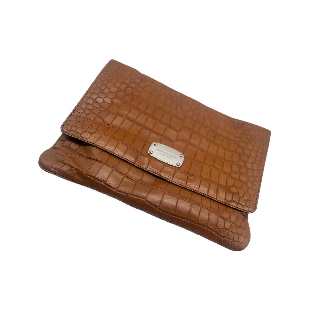 Michael Kors Brown Faux Crocodile/Alligator Print Clutch